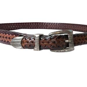 Vtg. ONYX By Brighton 2 Tone Braided Leather Belt with a Silver Buckle Size 38